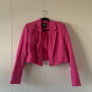 Pink Cropped Blazer Zara M